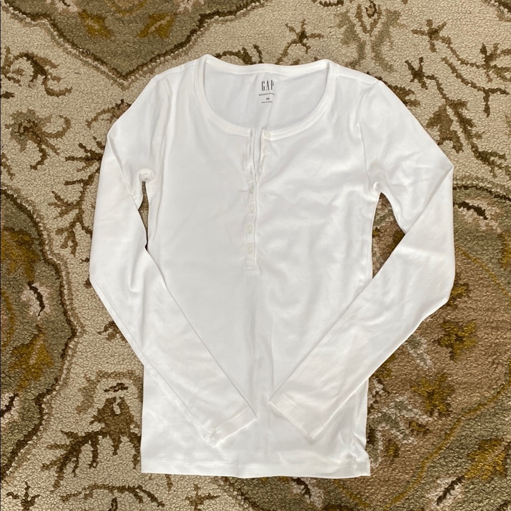 GAP White Long Sleeve Henley Shirt